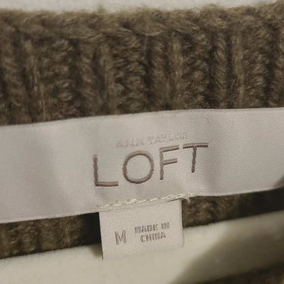 LOFT | Women's Olive Green/Brown Cable Knit Wool Blend Sweater (Size Medium) - Picture 2 of 14